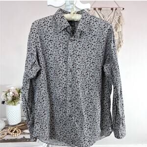 Apt. 9 women's sz. large men's Button up Floral shirt grey/blue brown Item #293
